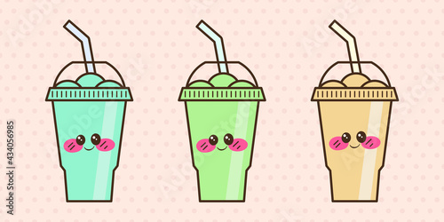 Vector slush drink isolated icon. Cartoon ice cup (Frozen Drink). Emoji clipart drawing of tropical smoothie shake.