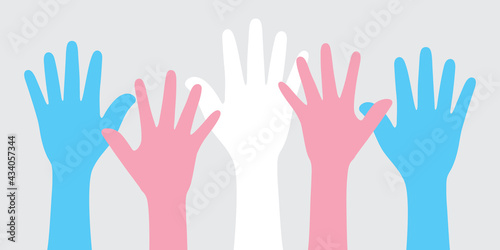 Silhouette of blue, pink and white colored hands as the colors of the transgender flag. Flat vector illustration. photo