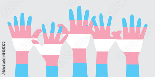 Silhouette of blue, pink and white colored hands as the colors of the transgender flag. Flat vector illustration.