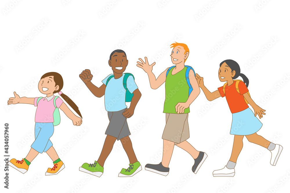 Obraz premium 学校へ行く多国籍の子供たち