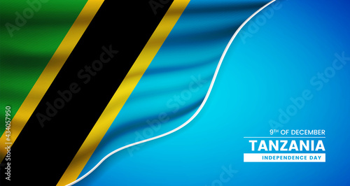 Abstract independence day of Tanzania background with elegant fabric flag and typographic illustration