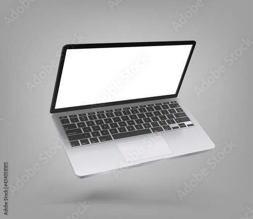 Modern laptop mockup with blank screen. Levitation effect