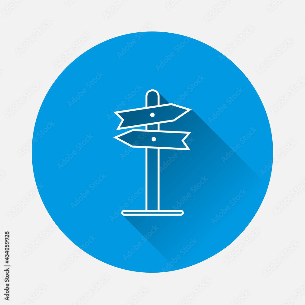 Vector pointer direction icon on blue background. Flat image with long shadow. Vector pointer direction icon on blue background. Flat image with long shadow.