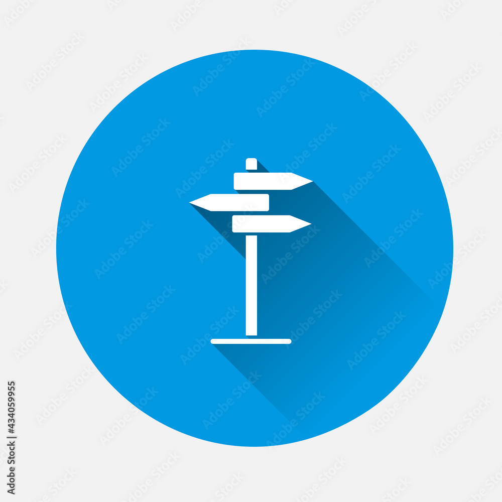 Vector pointer direction icon on blue background. Flat image with long shadow. Vector pointer direction icon on blue background. Flat image with long shadow.