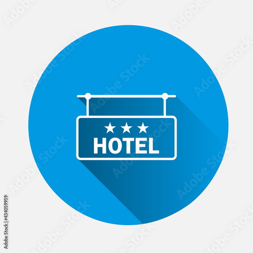 Vector icon plate hotel three stars icon on blue background. Flat image with long shadow.