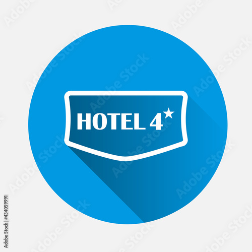 Vector icon plate hotel four stars icon on blue background. Flat image with long shadow.