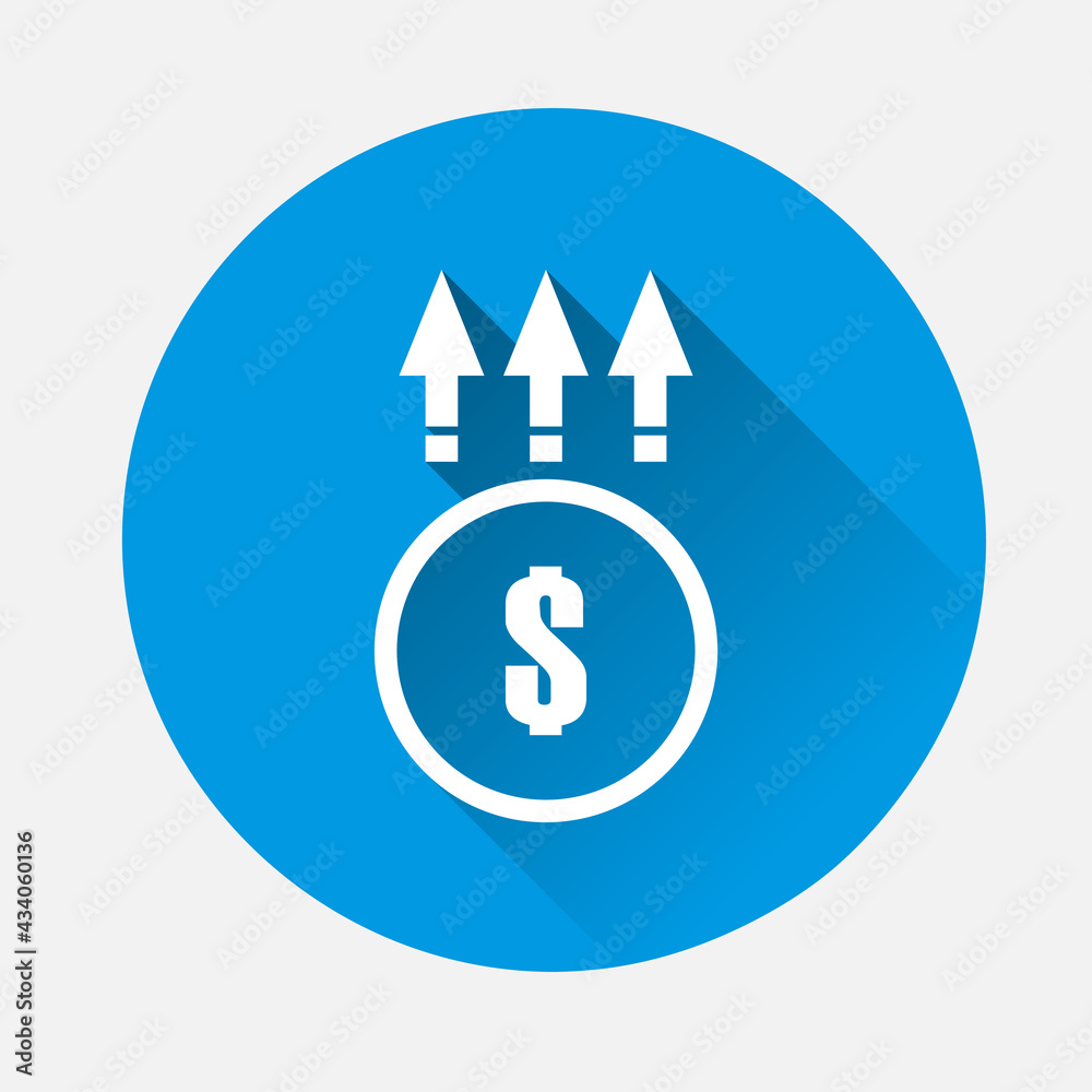 Income level growth vector icon on blue background. Flat image with long shadow. Income level growth vector icon on blue background. Flat image with long shadow.