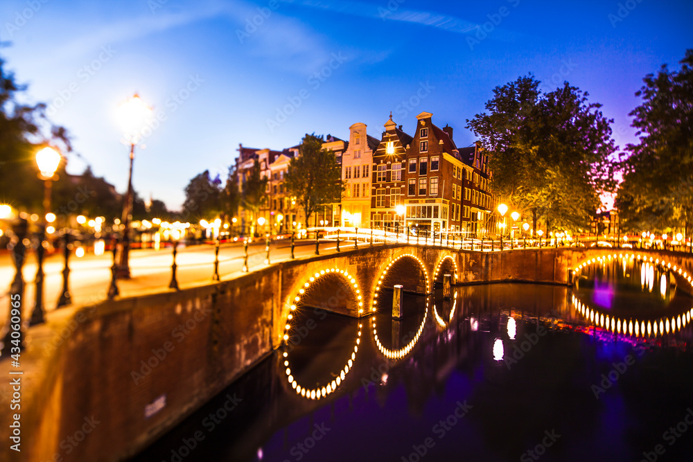 Canals in Amsterdam at night