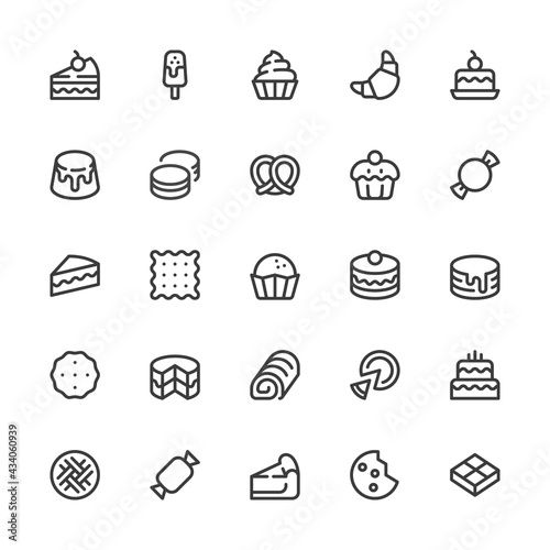 Dessert, Sweets, Baked Goods, Cakes and Cookies. Simple Interface Icons. Editable Stroke. 32x32 Pixel Perfect.