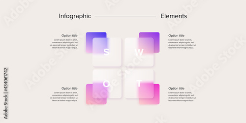 SWOT analysis infographic. Square corporate strategic planning graphic elements. Company presentation slide template. Vector info graphic design.