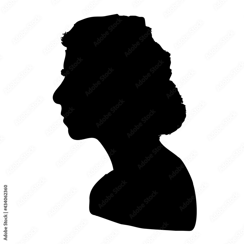 Silhouette of elegant woman face profile. Black grey on white background.