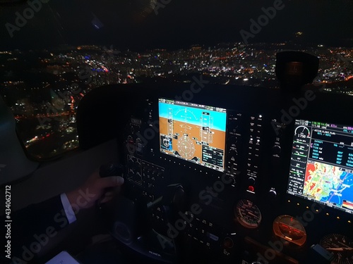 night sky view cockpit and rwy photo