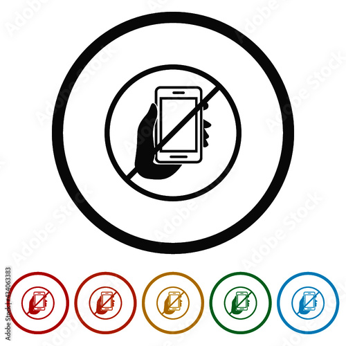 No cell phone ring icon isolated on white background color set