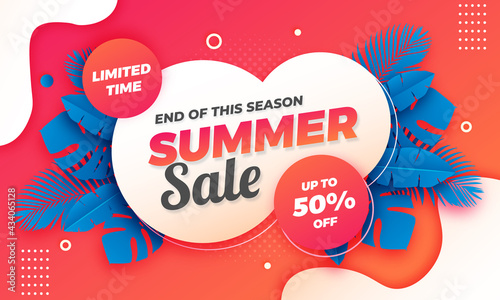 Summer Sale with Abstract Shape Banner Design