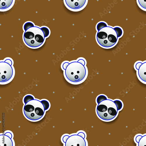 vector illustration of panda bear animal face design. brown background. Seamless pattern designs for wallpapers, backdrops, covers, paper cut, stickers and prints on fabric.