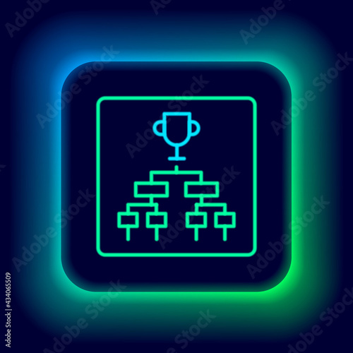 Glowing neon line Results and standing tables scoreboard championship tournament bracket icon isolated on black background. Colorful outline concept. Vector