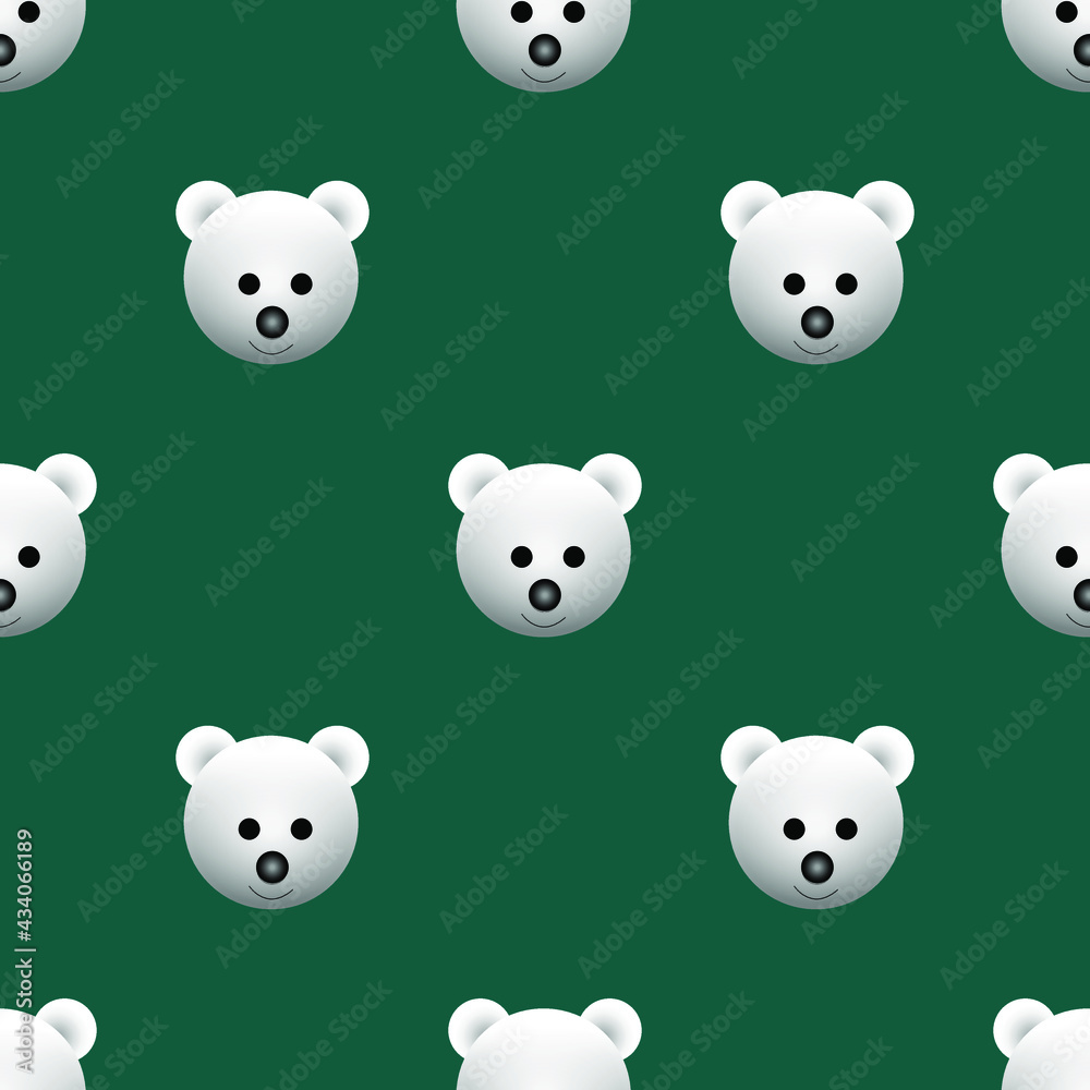 vector illustration of white bear animal face design. green background. Seamless pattern designs for wallpapers, backdrops, covers, paper cut, stickers and prints on fabric.