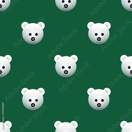vector illustration of white bear animal face design. green background. Seamless pattern designs for wallpapers, backdrops, covers, paper cut, stickers and prints on fabric.