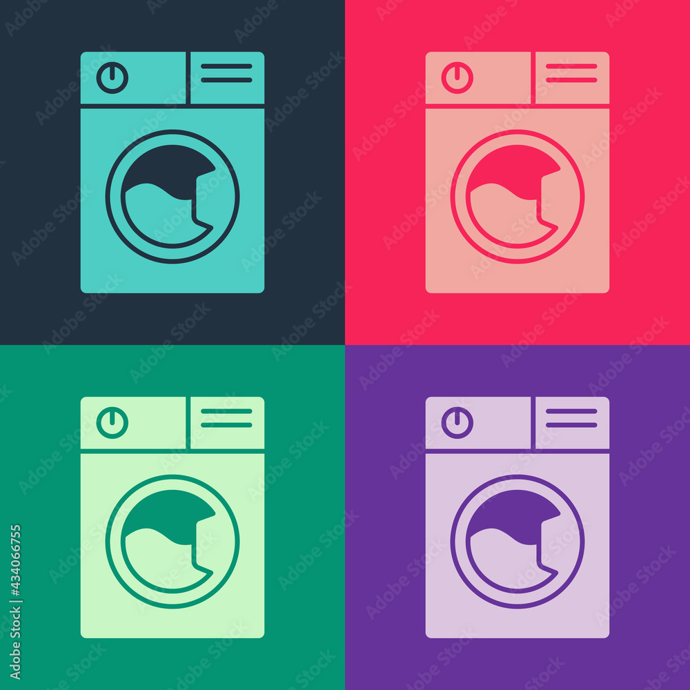 Pop art Washer icon isolated on color background. Washing machine icon. Clothes washer - laundry machine. Home appliance symbol. Vector Pop art Washer icon isolated on color background. Washing machine icon. Clothes washer - laundry machine. Home appliance symbol. Vector