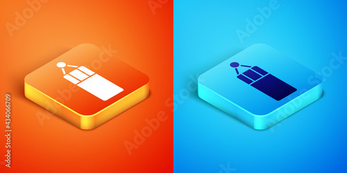 Isometric Punching bag icon isolated on orange and blue background. Vector
