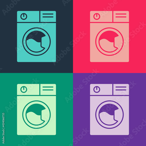 Pop art Washer icon isolated on color background. Washing machine icon. Clothes washer - laundry machine. Home appliance symbol. Vector