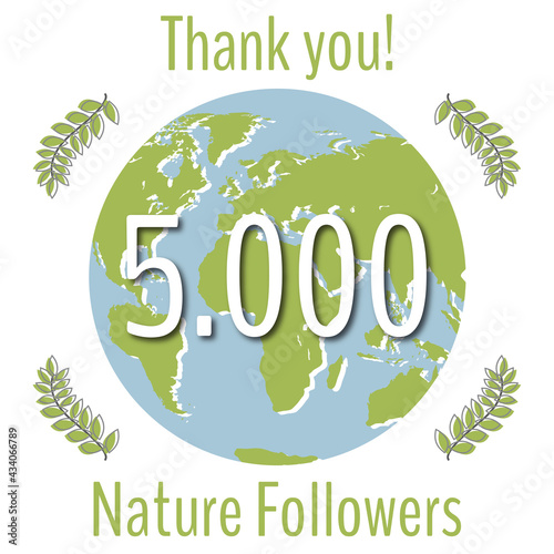 5k followers, Danke an Fans Banner mit Globus für Digitale Nomaden, Selbstversorger, VAN Life, Influencer und Blogger