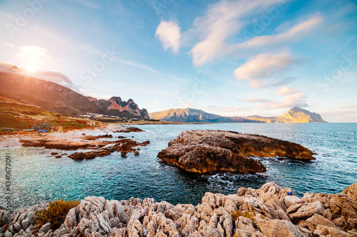 Fototapeta Naklejka Na Ścianę i Meble -  Amazing view of volcanic beach in nature reserve Monte Cofano.