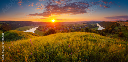 Incredible summer view of the sinuous Dniestr river in sundown.