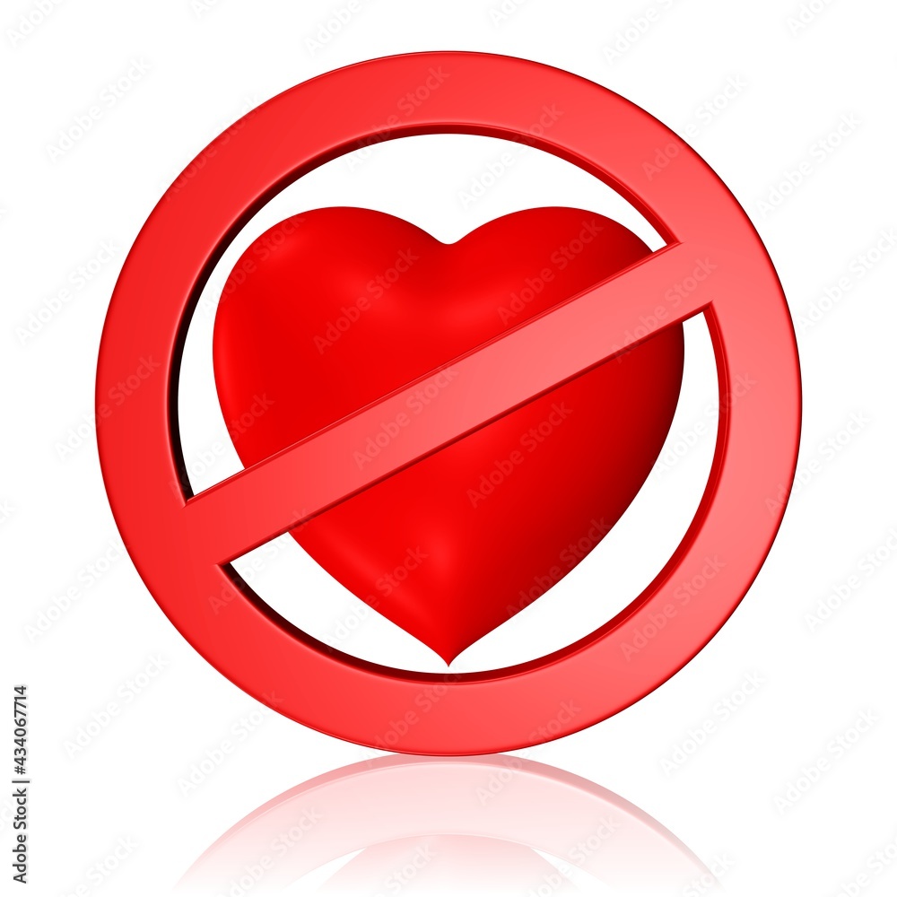 Liebe verboten, Herz und Verbotsschild Liebe verboten, Herz und Verbotsschild
