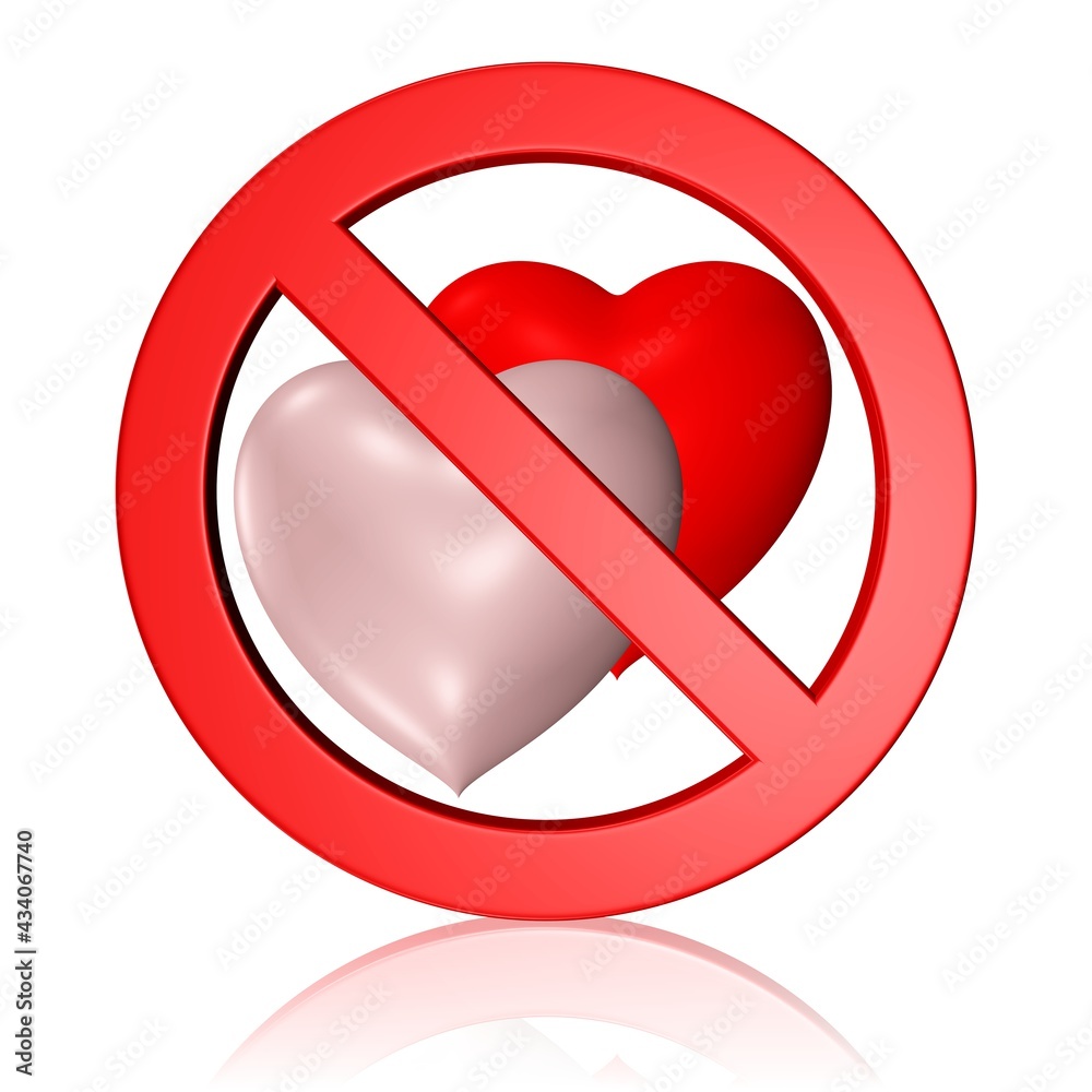 Liebe verboten, Herzen und Verbotsschild Liebe verboten, Herzen und Verbotsschild