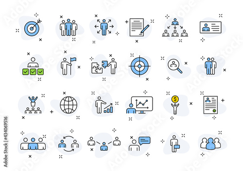 Set of 24 Headhunting web icons in line style. Skills, work, professional, employment, management, teamwork. Vector illustration.