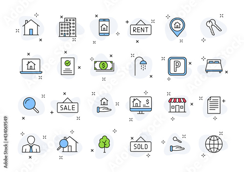 Set of 24 Hotel web icons in line style. Room, business, parking, travel, sleeping, comfortable. Vector illustration.