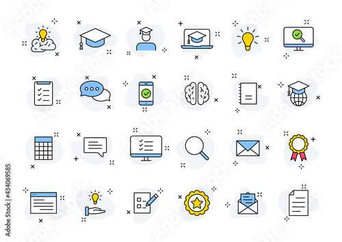 Set of 24 Education and Learning web icons in line style. School, university, textbook, learning. Vector illustration.