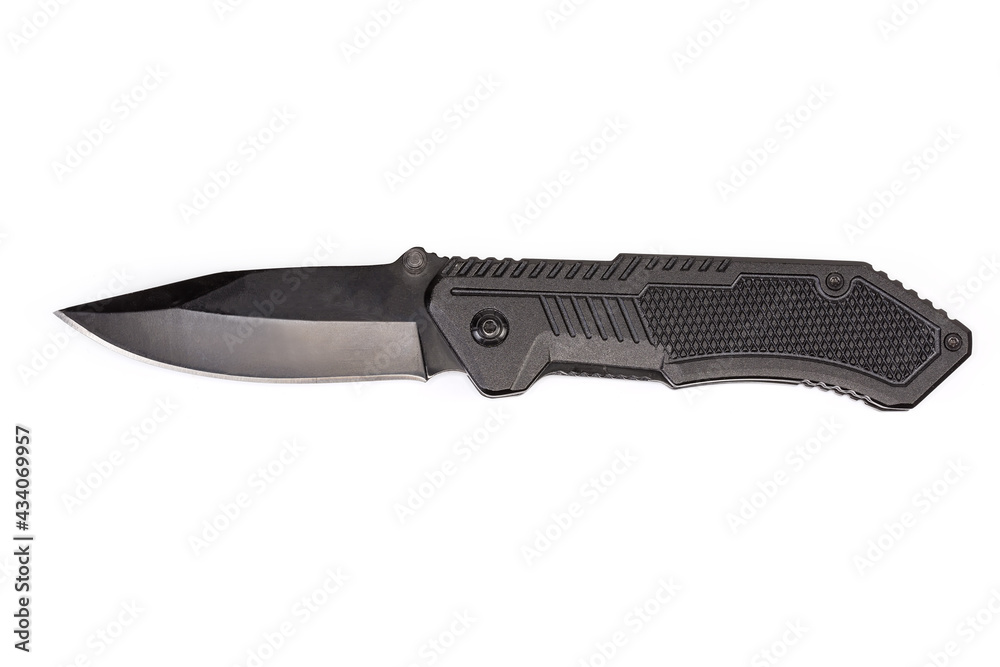 Top view of pocket knife with open pivoted locking blade Top view of pocket knife with open pivoted locking blade