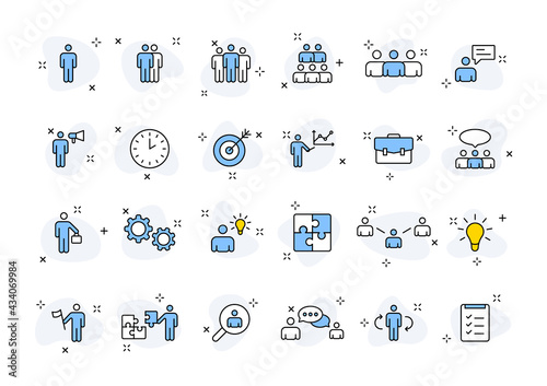 Set of 24 Teamwork web icons in line style. Team Work, people, support, business. Vector illustration.