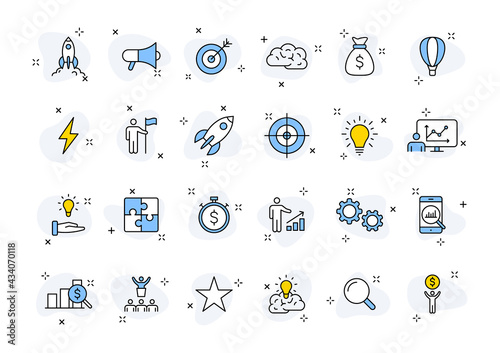 Set of 24 Start up web icons in line style. Creative, idea, target, innovation, business, marketing. Vector illustration.