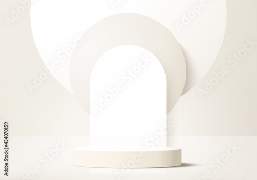 Cylinder abstract minimal scene with geometric platform. Summer background vector 3d rendering with podium. stand to show cosmetic products. Stage showcase on pedestal modern 3d studio beige pastel