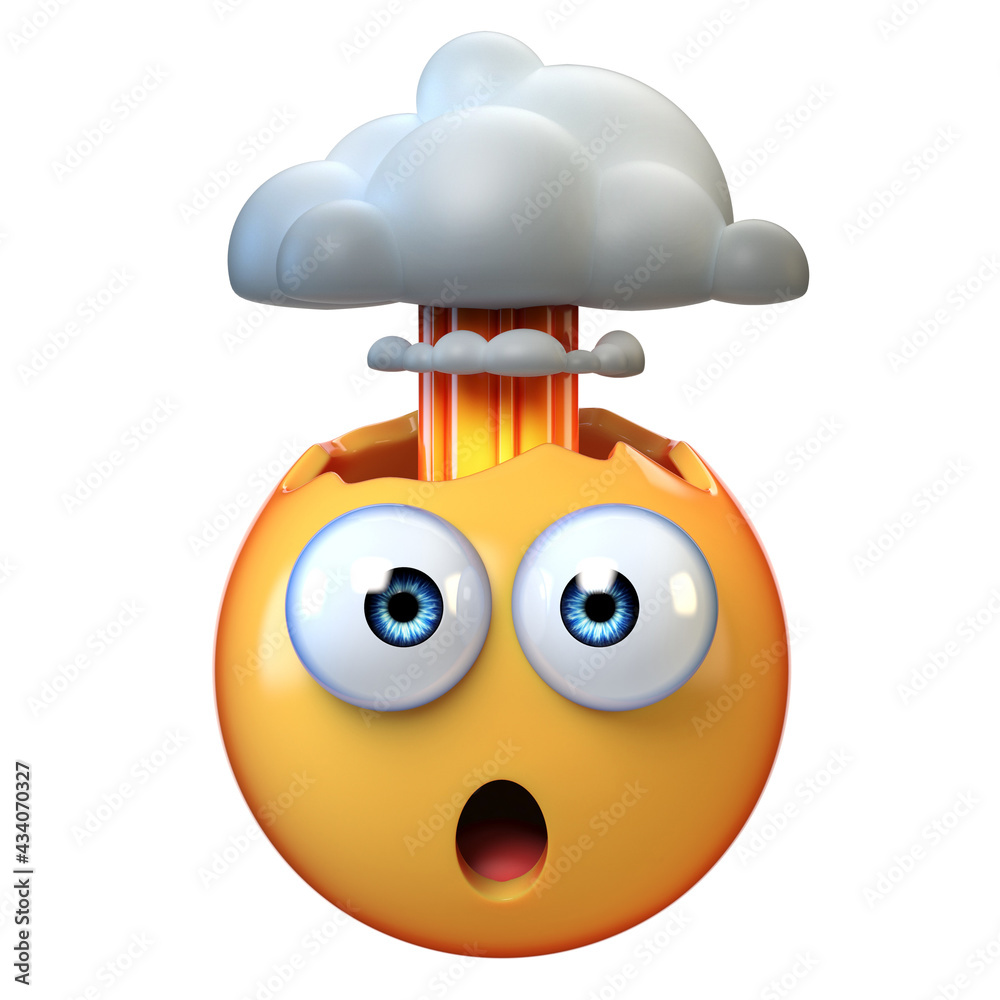 Mind blown emoji, exploding head emoticon on white background, 3d rendering  Stock Illustration | Adobe Stock