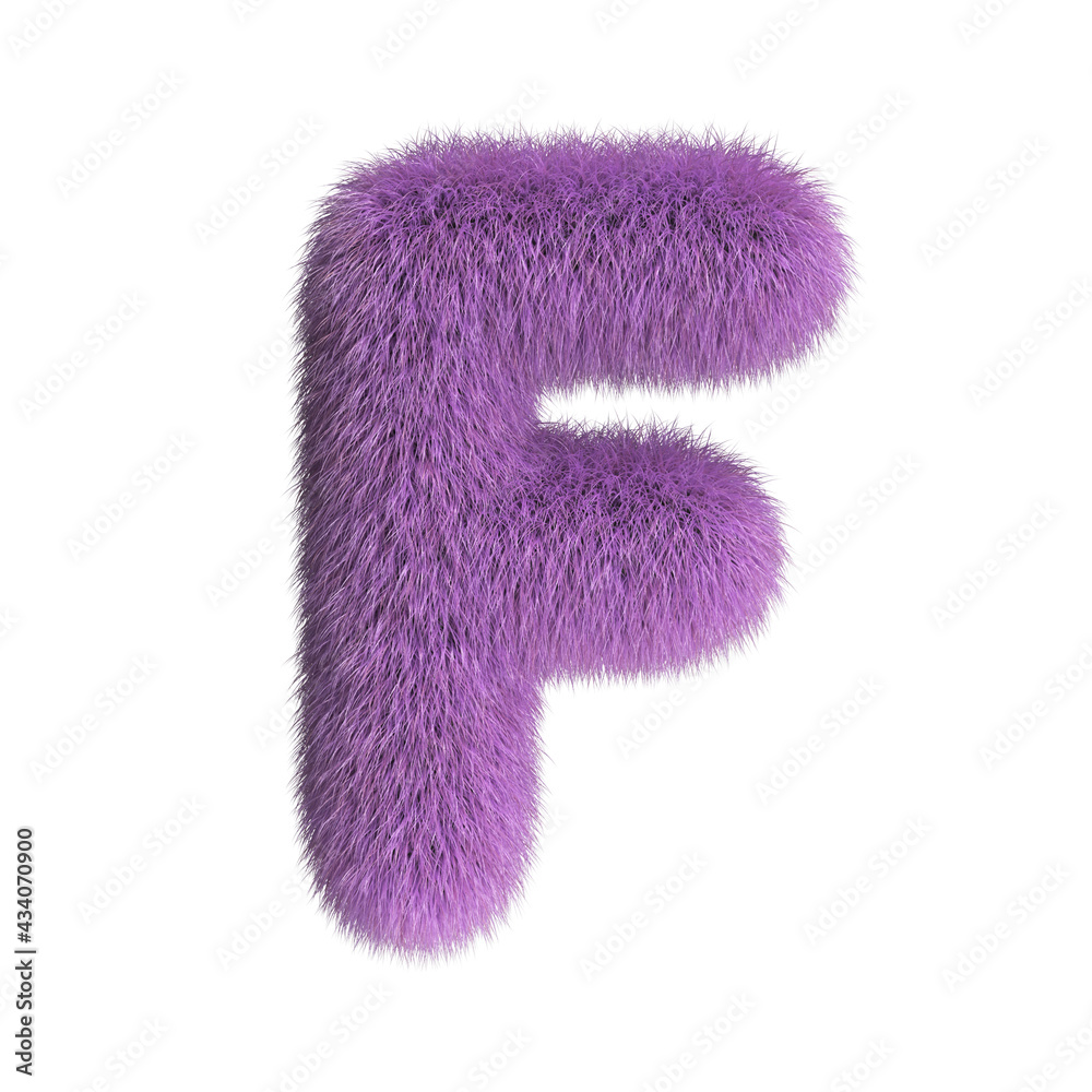 Hairy font, furry alphabet, 3d rendering, letter F Hairy font, furry alphabet, 3d rendering, letter F
