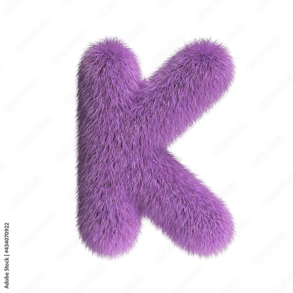 Hairy font, furry alphabet, 3d rendering, letter K Hairy font, furry alphabet, 3d rendering, letter K