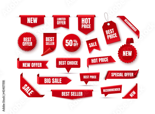 Discount Labels and Tags. New Offer Tags. Best Seller Badges. Vector Banners. Vector illustration photo