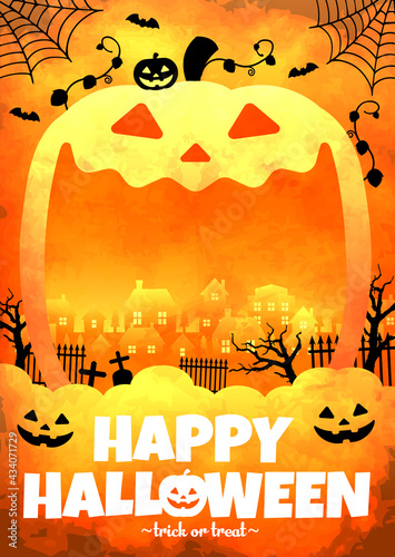 Halloween background vector illustration. Poster (flyer) template design (text space)