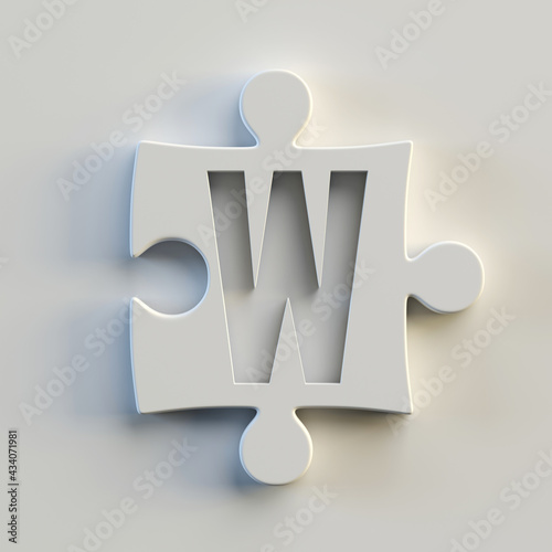 Jigsaw font 3d rendering, puzzle piece letter W photo