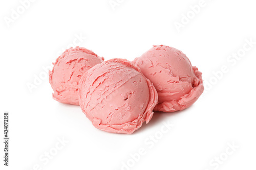 Balls of strawberry ice cream isolated on white background