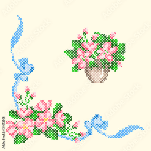 vector art embroidery floral elements