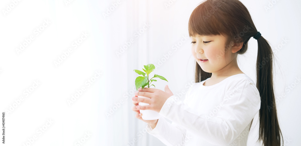 植物を見る女の子 環境イメージ 植物を見る女の子 環境イメージ