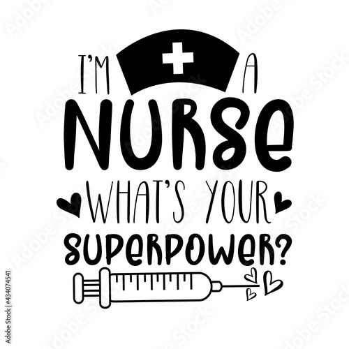 I'm A Nurse What's Your Superpower? Funny slogan in covid-19 pandemic self isolated period.  Good for nurse T shirt print, card, poster, and other gift design.