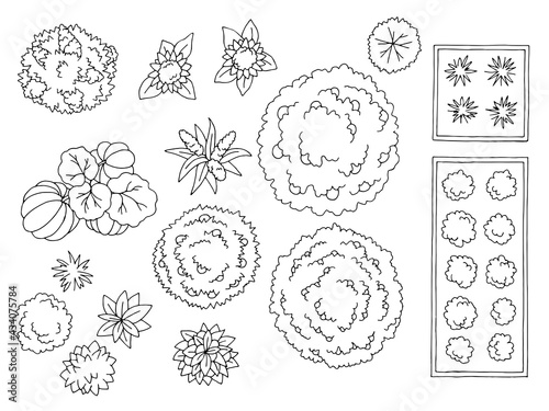 Landscape architect design element set graphic black white top sketch aerial view illustration vector 