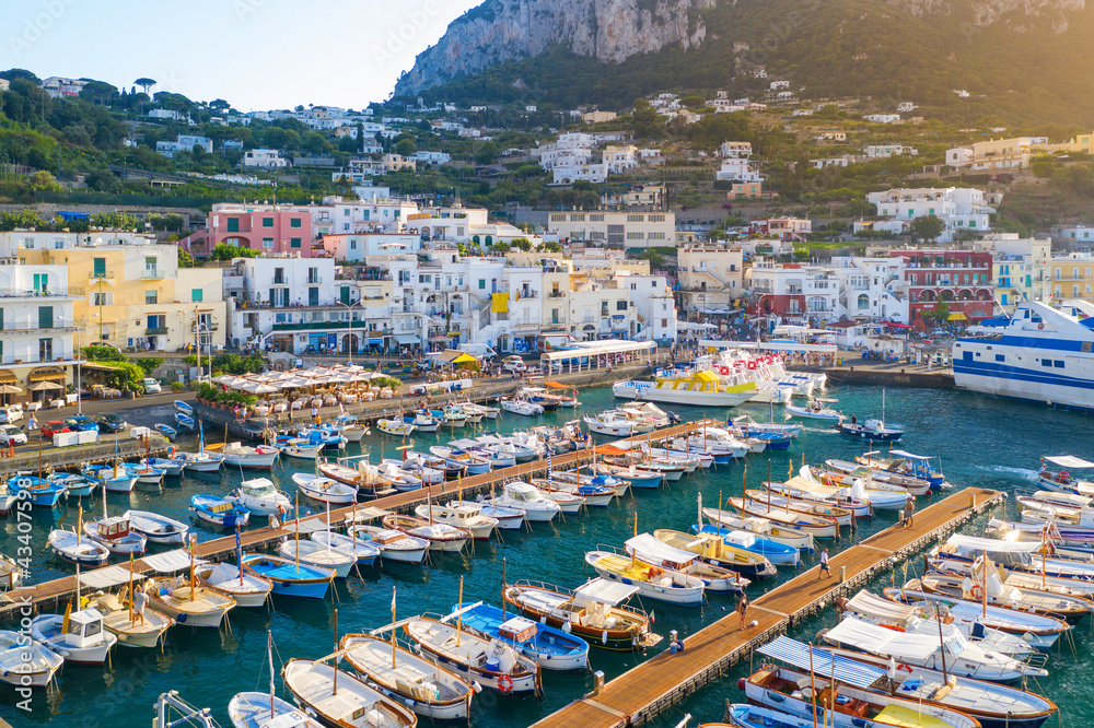 The Marina Grande and north coast of Capri Island, Italy