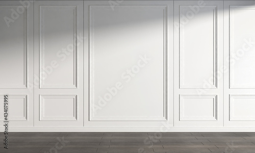 Fototapeta Naklejka Na Ścianę i Meble -  Modern mock up interior living room design and empty white wall background decor and wooden floor, 3d rendering